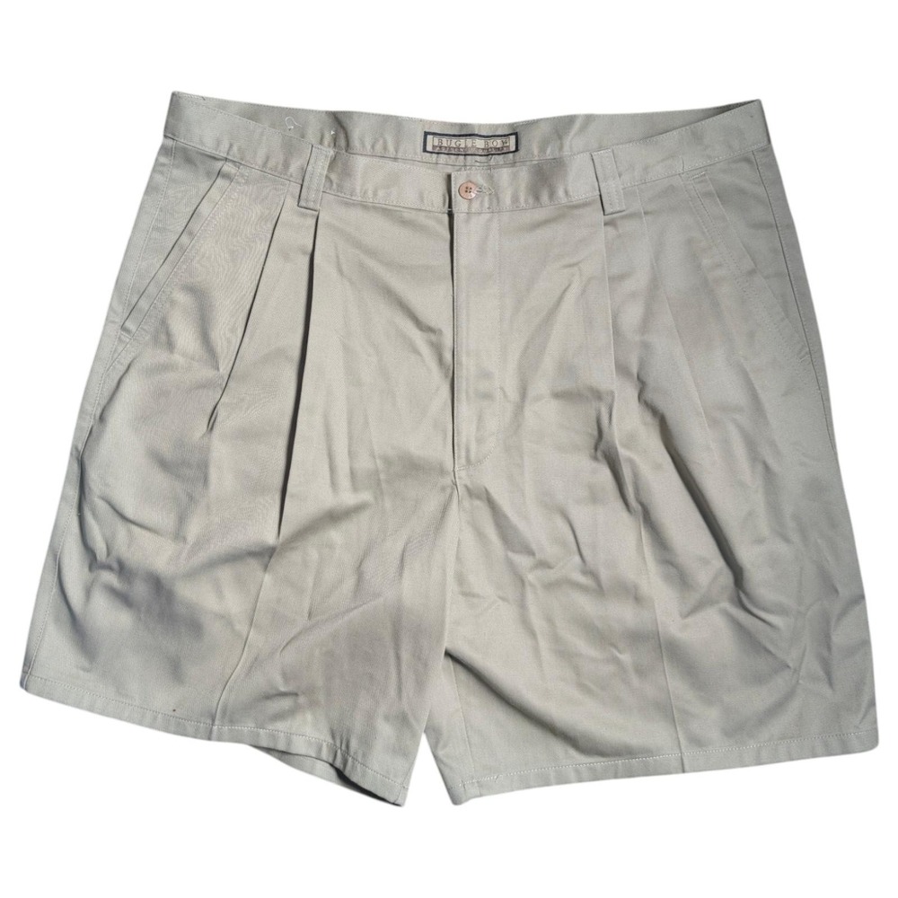 Vintage Bugle Boy Shorts‎ Mens 42 Khaki Pleated Classic 100% Cotton Casual 90s